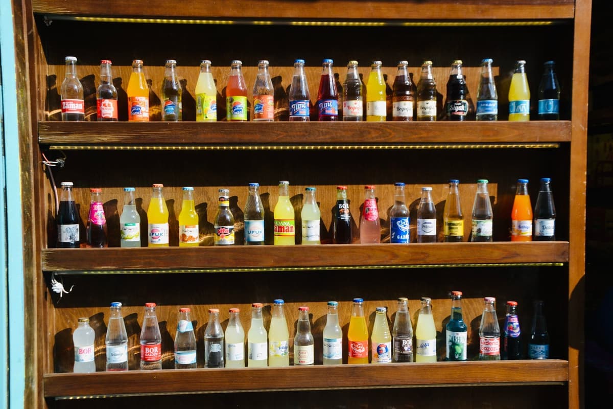 Bottles on a store shelf