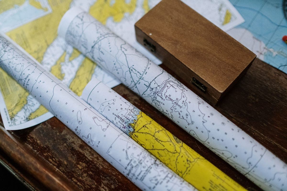 A map on a wooden table