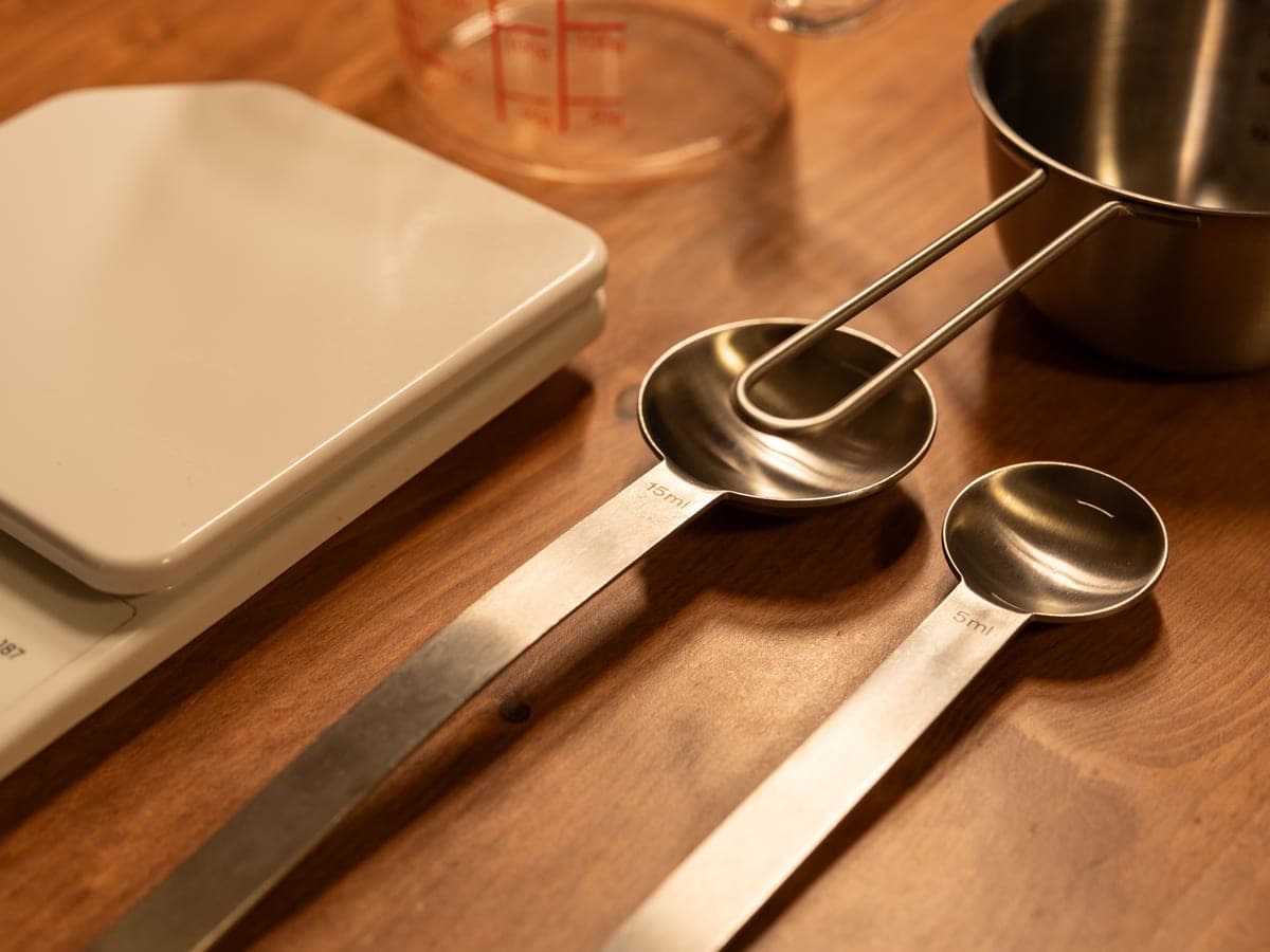 Measuring cups on a kitchen counter